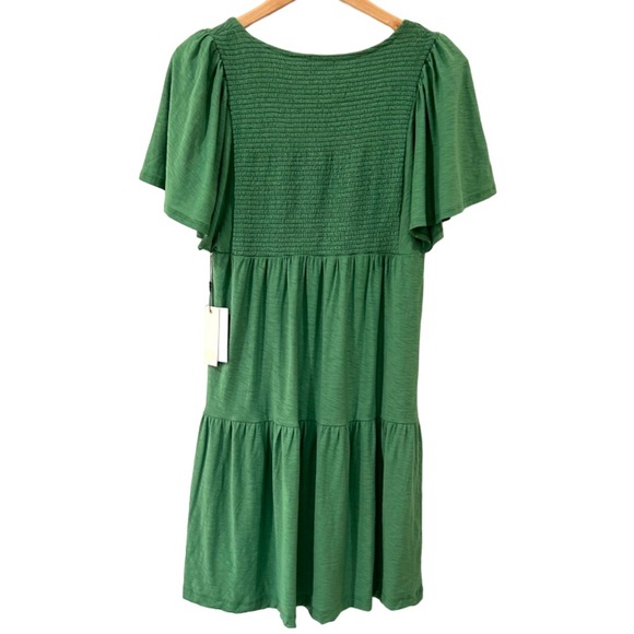Nation LTD Jacie midi dress S green tiered smocked nap flutter Pima cotton NWT - Picture 2 of 11